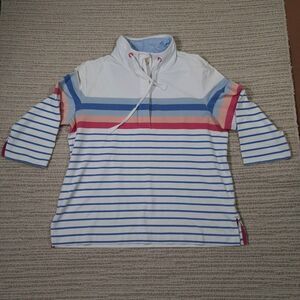 Tribal Sport Shirt Womens Medium White Stripe High Neck 3/4 Sleeve Tunic Top